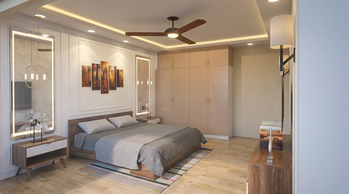 Modern Master Bedroom with Wooden Flooring