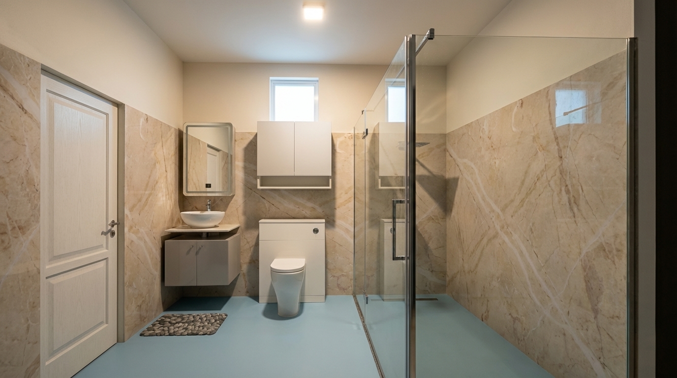 Modern Cerulean and Sandstone Washroom