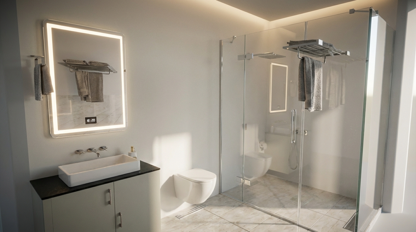 Illuminated Glass Minimalist Washroom