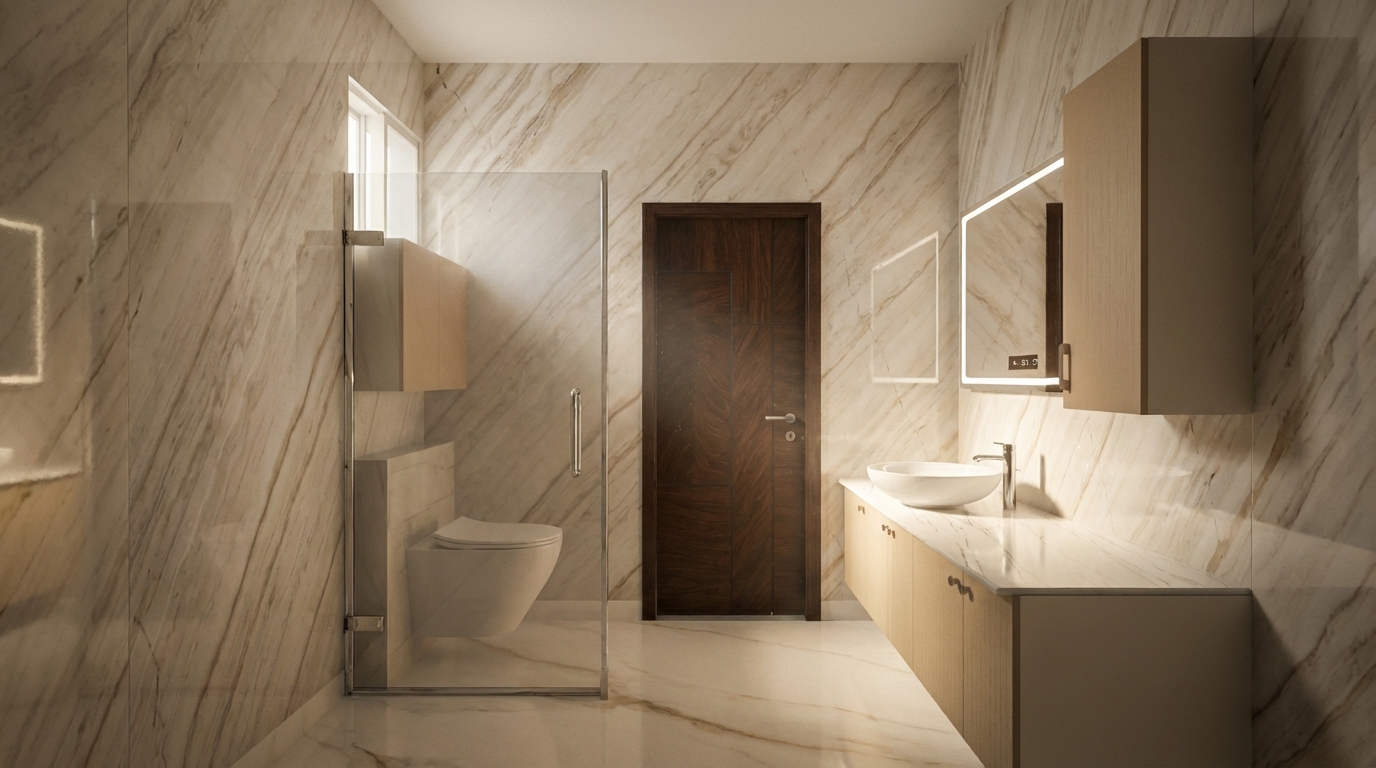 Illuminated Amber Marble Washroom