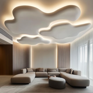 Modern POP Cloud-Shaped Single-Layered Ceiling Design