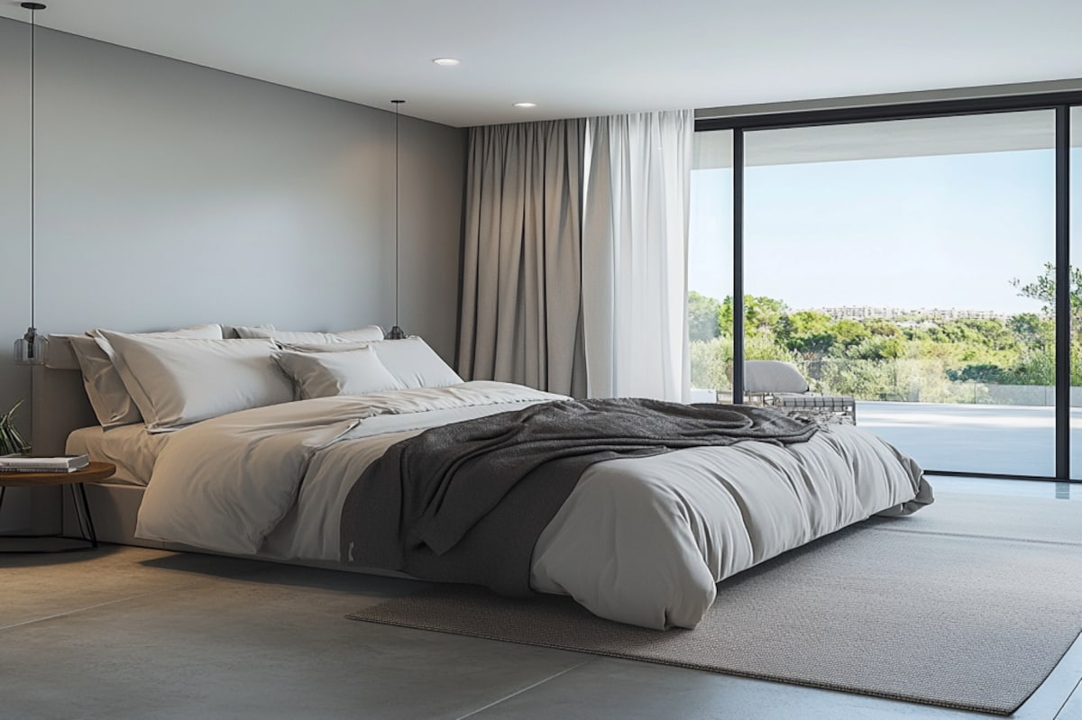 Modern Master Bedroom Design with King Bed and Large Window