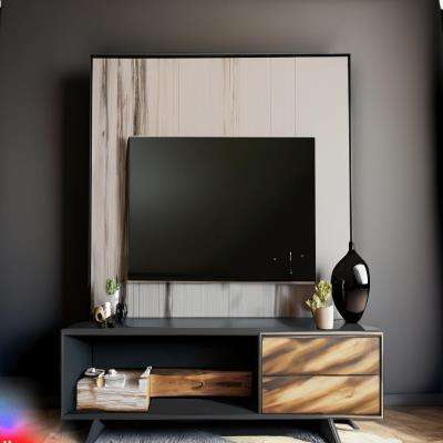 Modern TV Unit Design in Matte Black