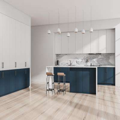 Beige and Blue Modular Kitchen Design