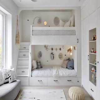 Modern Kids Bedroom Design With Shared Bunk Bed With Storage