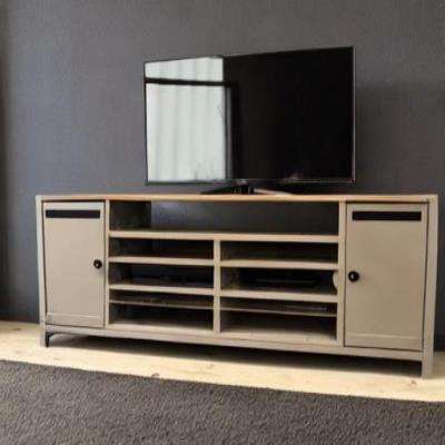 Industrial TV Unit Design in Beige with Black Wall