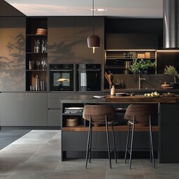 Modern Modular Open Kitchen Cabinet Design With Irish Cream Cabinets ...