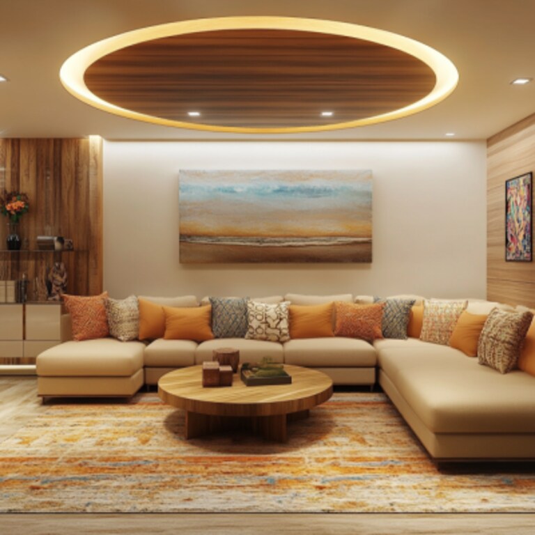 Tropical PVC False Ceiling Design With Circular Shape For Living Room