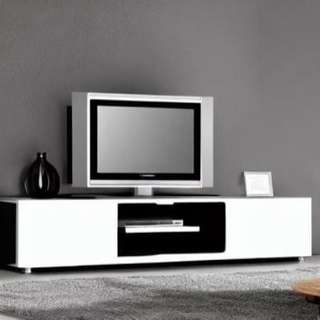 Modern TV Unit Design in Black and White Laminate