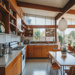 Mid-Century Modern L-Shaped Kitchen Design With Storage Units