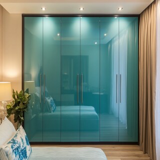 Aqua Blue 6-Door Swing Wardrobe Design in Gloss Finish