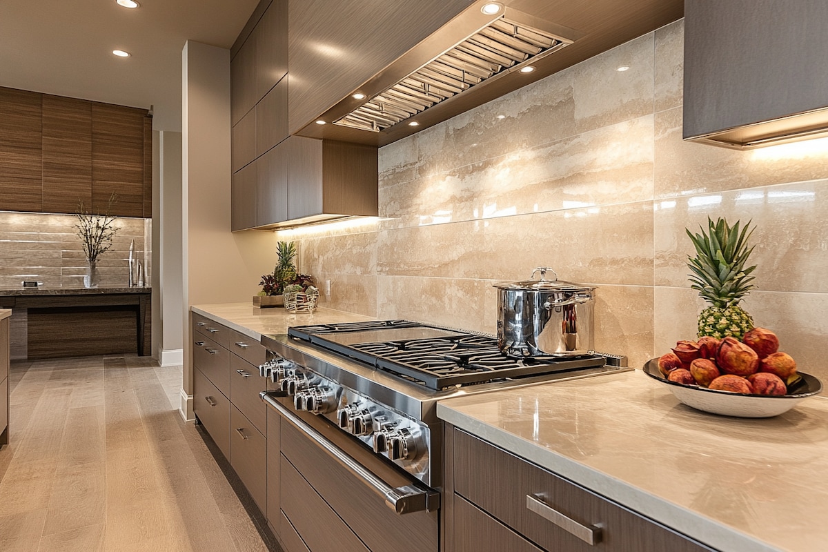 Glossy White Marble Kitchen Tile Design