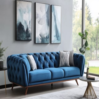 Modern Living Room Design With Blue 3-Seater Sofa