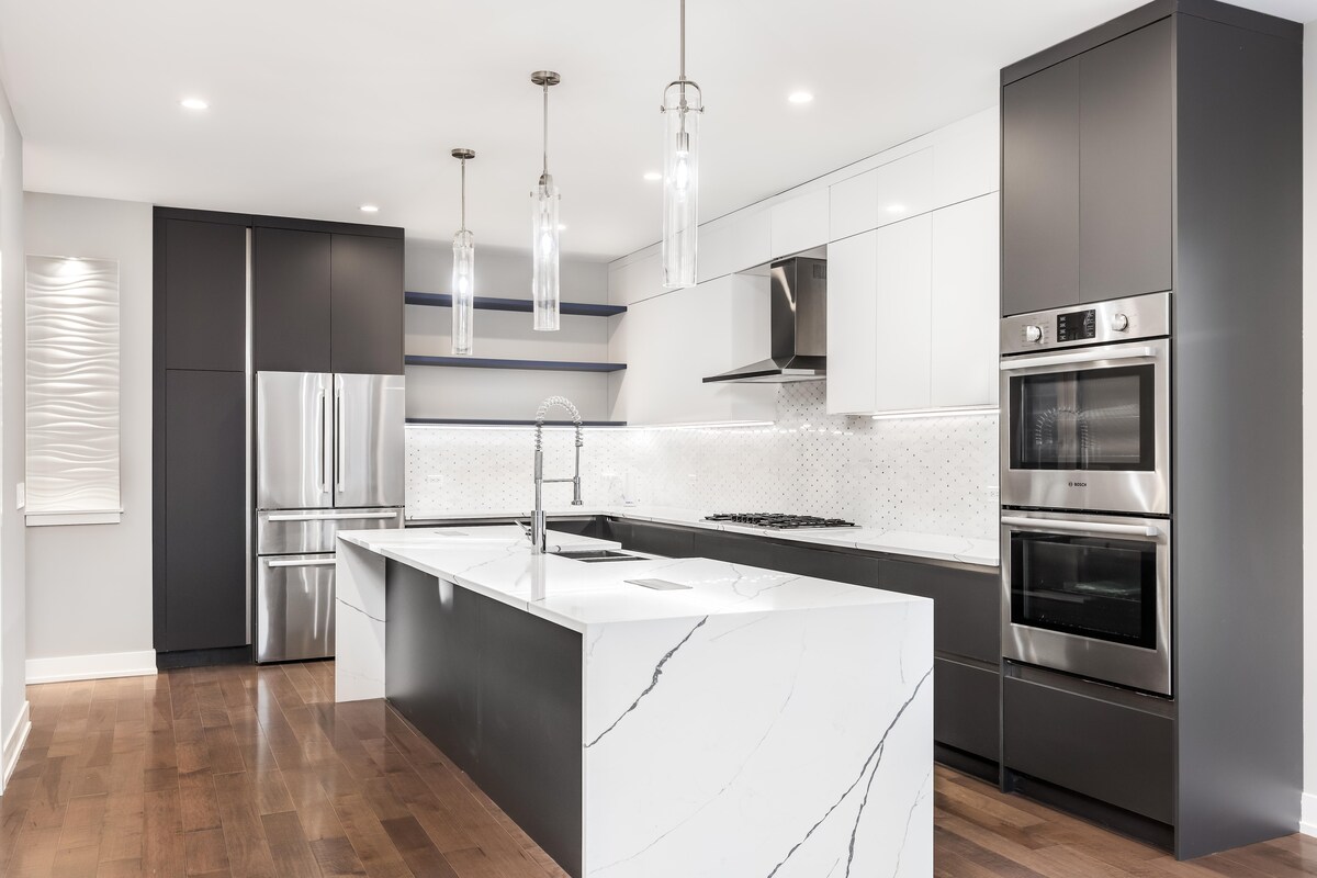 Island Grey and White Combination Modular Kitchen