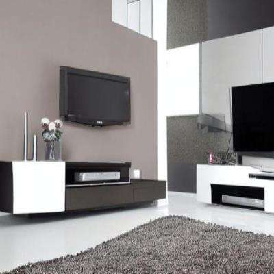 Contemporary TV Unit Design in Silver Laminate with White Floors