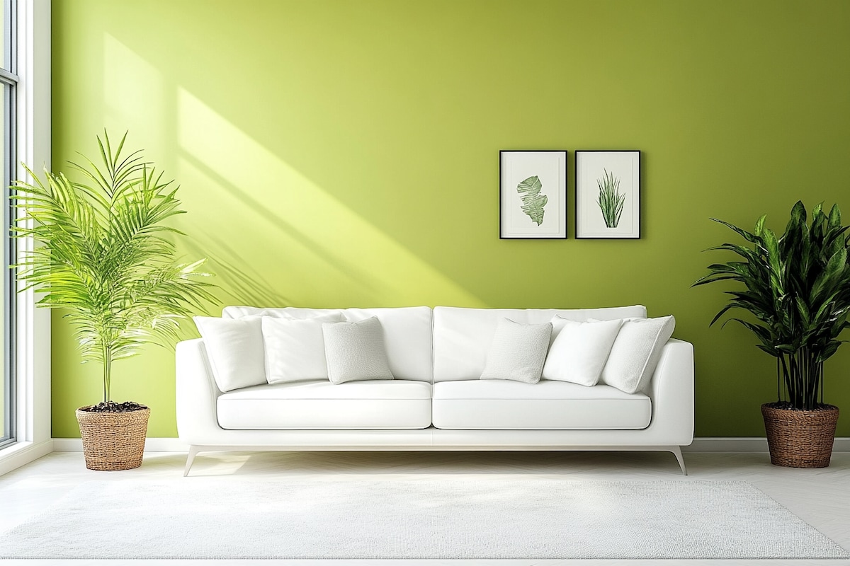 Minimal Light Green Living Room Wall Paint Design