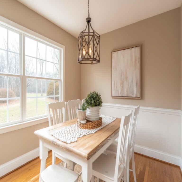 Minimal Wall Paint Design In Beige For Dining Rooms