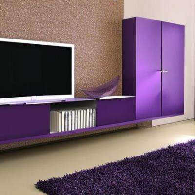 Contemporary TV Unit Design in Purple Laminate with Purple Rug