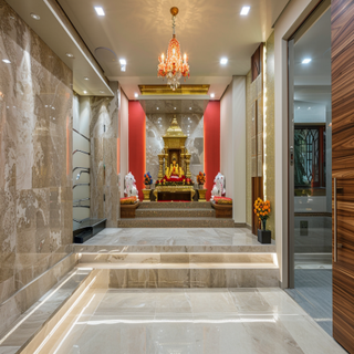 Modern Mandir Design With A Monochromatic Colour Palette