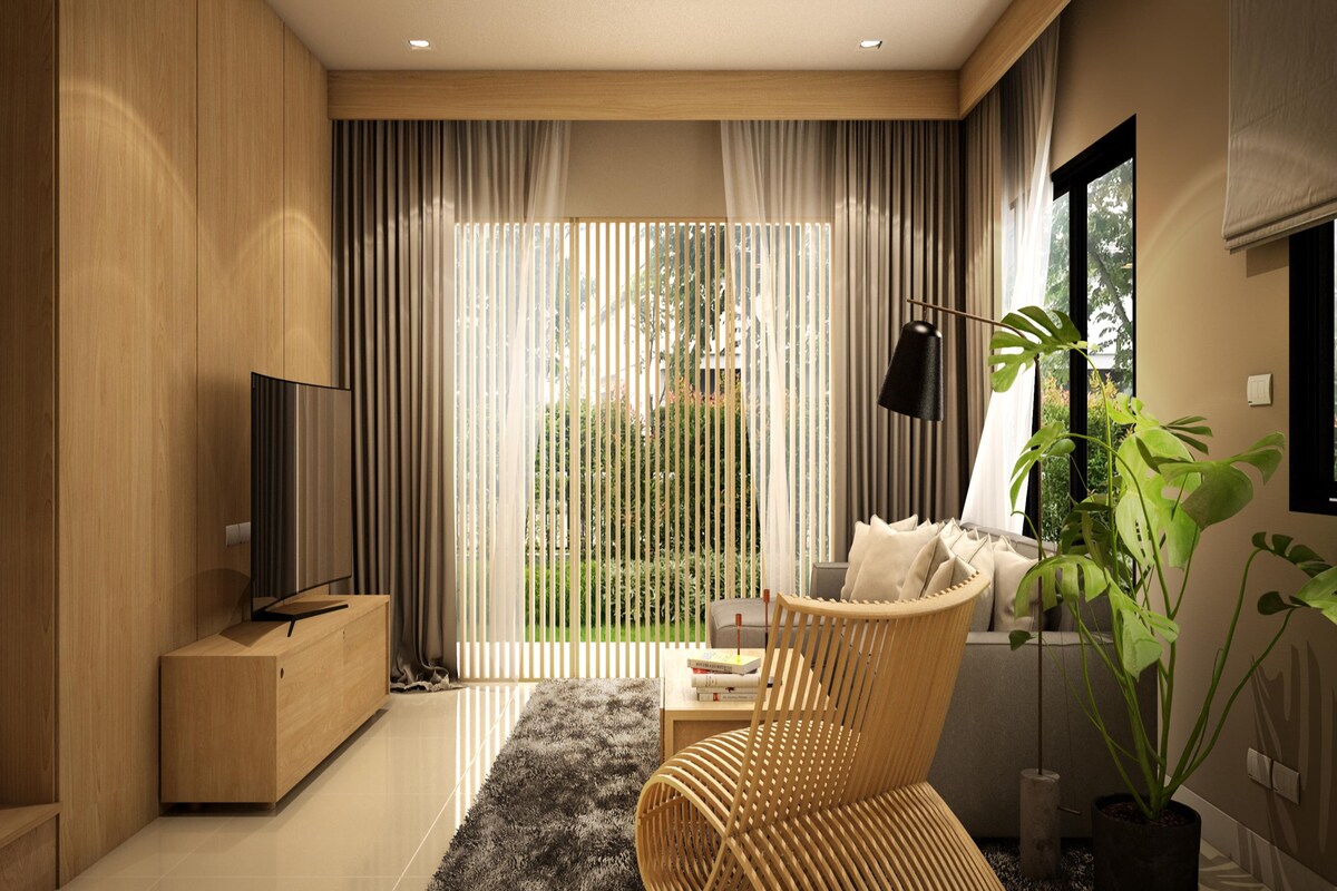 Japanese Petite Living Room WIth Spot Lights and Bamboo Chairs Japanese Petite Living Room WIth Spot Lights and Bamboo Chairs