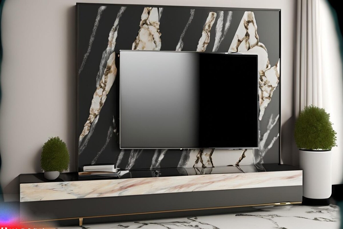 Modern TV Unit Design with Elegant Marble Panel Modern TV Unit Design with Elegant Marble Panel