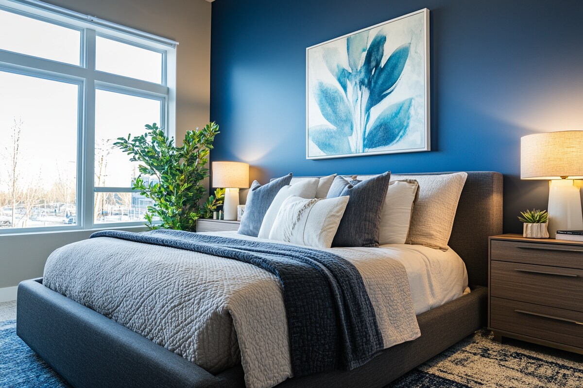 Modern Dark Blue Bedroom Wall Paint Design