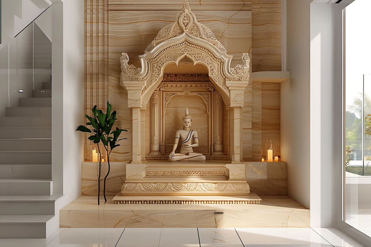 Modern Beige Floor-Mounted Mandir Design