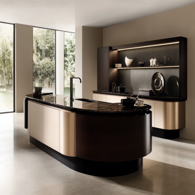 Contemporary Regalia Moduar Island Kitchen Design In Brown Cream And Black Tones