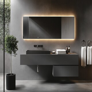 Modern Grey Bathroom Design With Wall-Mounted Vanity Unit