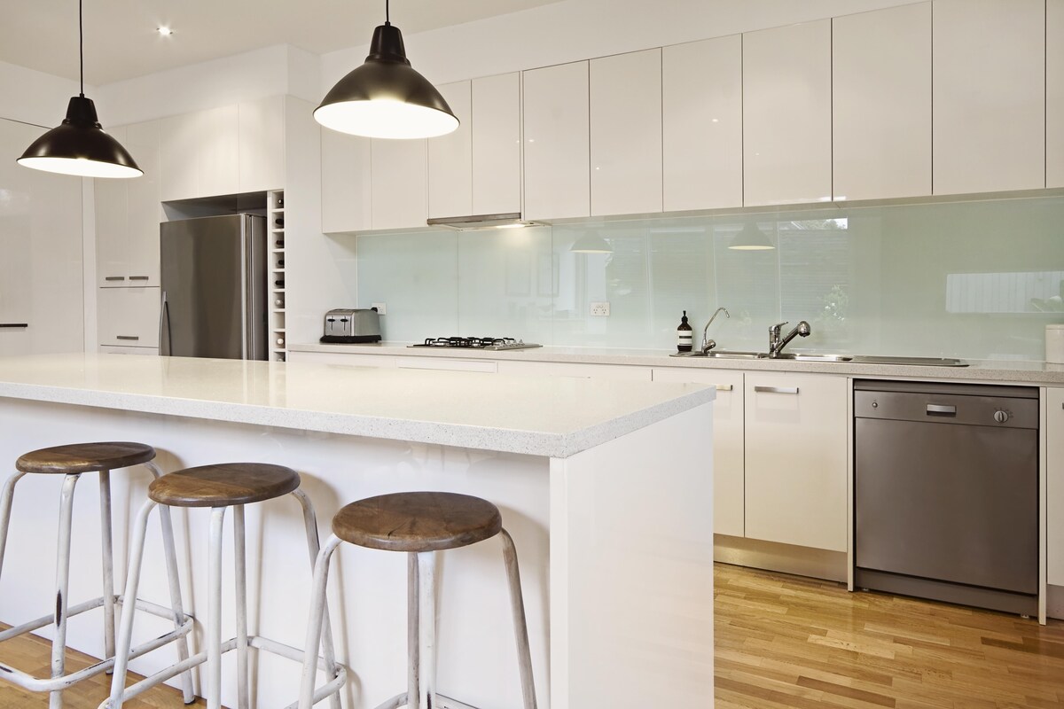 Glass Modular Kitchen with a Large Island