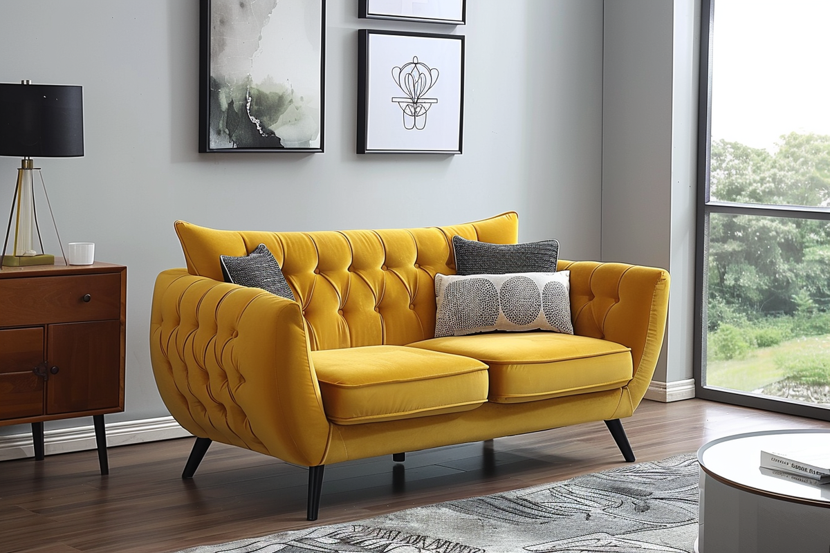 Contemporary Living Room Design With 2-seater Yellow Sofa