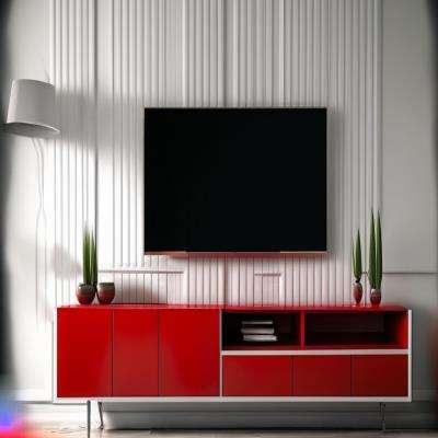 Modern Stylish TV Unit Design in White and Red Laminate