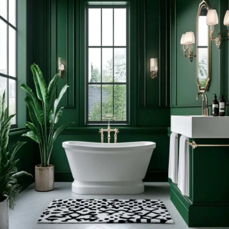 Art Deco Dark Green And White Bathroom Design