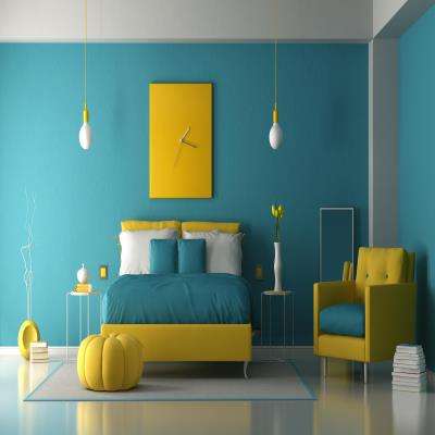 Master Bedroom Design with Light Blue and Yellow Walls