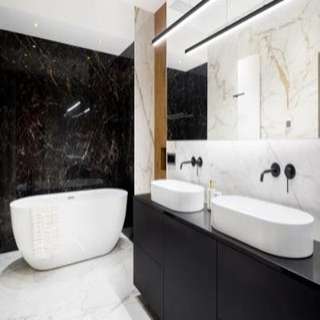 Contemporary Bathroom Design With Black Counter Top