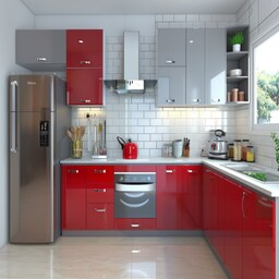 Modern Gothic Grey And Smoke Grey Modular L-Shape Kitchen Design White ...