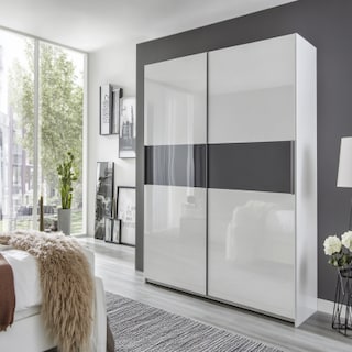 Modern 2-Door Frosty White And Smoke Grey Sliding Wardrobe Design