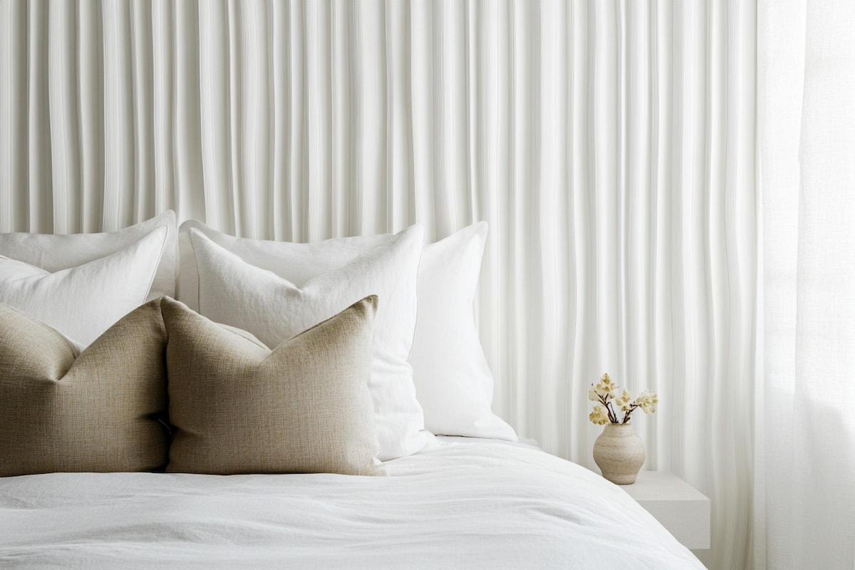 Modern White Bedroom Wall Design With Fluted Panels