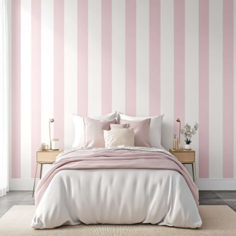 Contemporary Pink And White Striped Bedroom Wall Paint Design