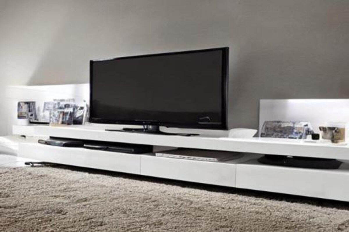 Industrial TV Unit Design in White Laminate