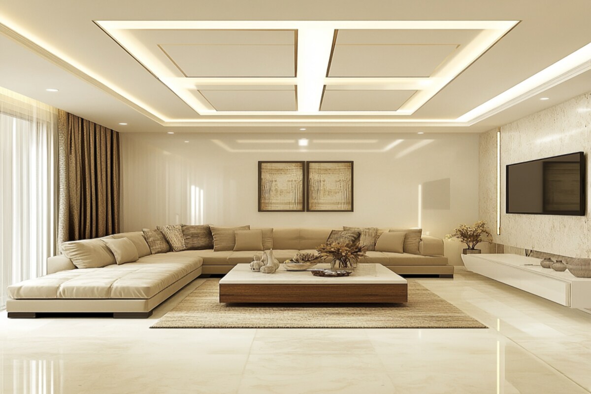 Contemporary Square Peripheral False Ceiling Design With POP