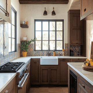 Indian Traditional L-Shaped Kitchen Design with Bronze Cabinets