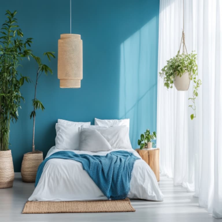 Bright Blue Modern Bedroom Wall Paint Design