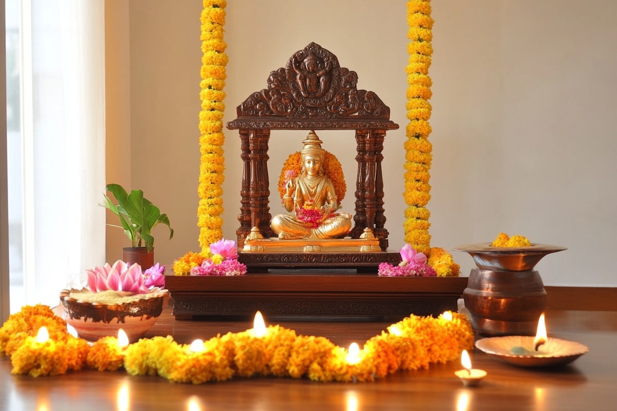 Modern Style Compact Sized Pooja Room Design