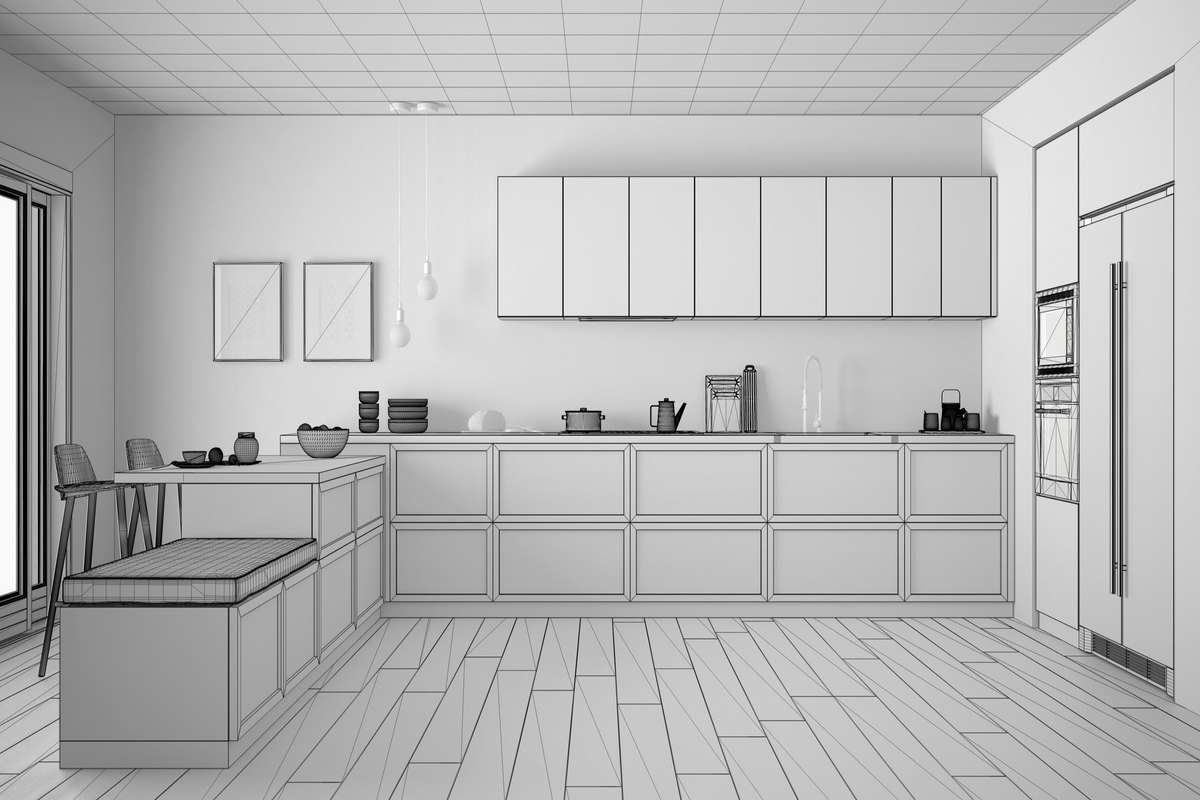 The 2-Dimensional White Modular Kitchen