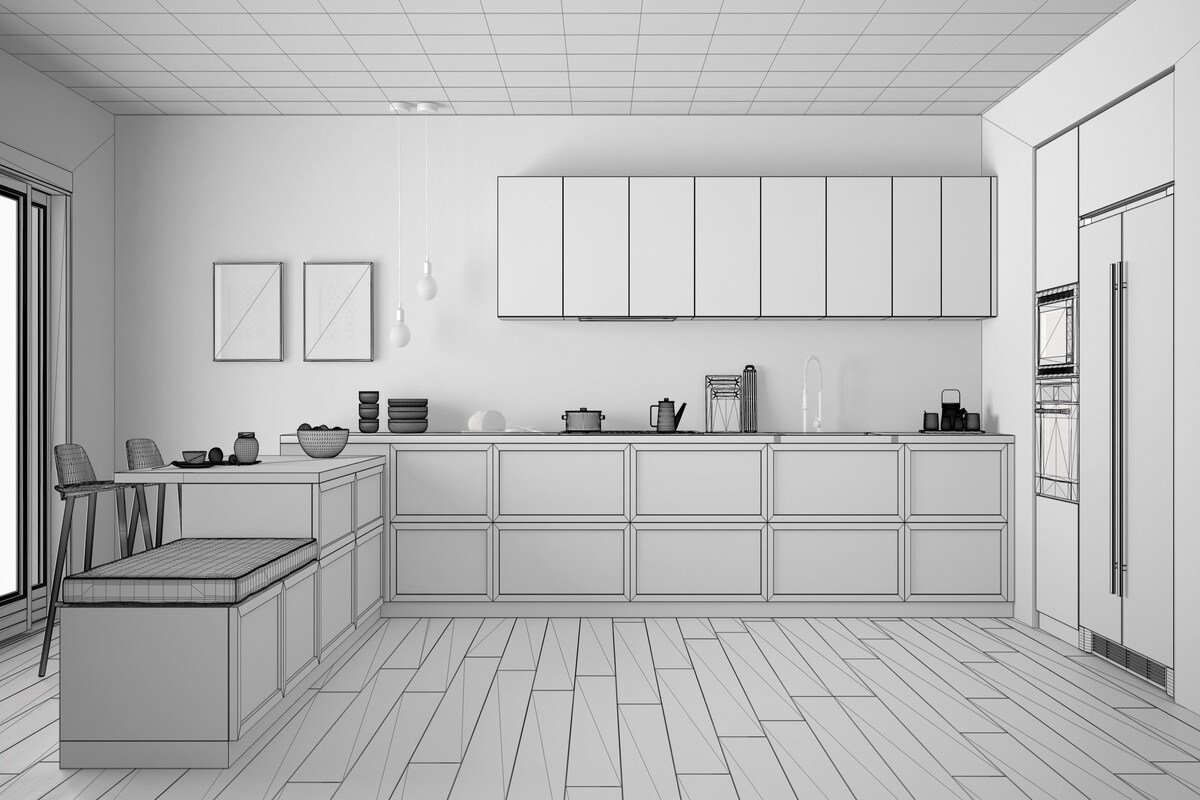 The 2-Dimensional White Modular Kitchen