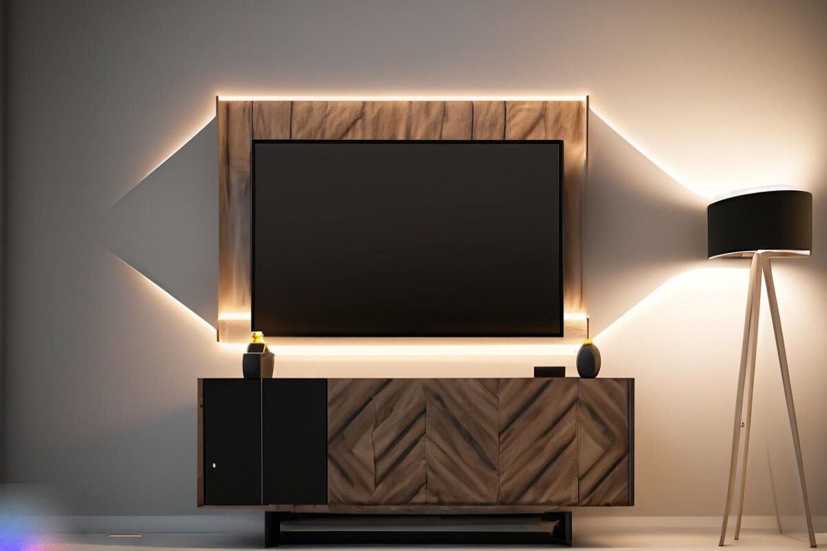 Modern TV Unit Design With Brown Panel Modern TV Unit Design With Brown Panel