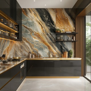 Modern Multicoloured Marble Kitchen Tile Design in High-Gloss Finish