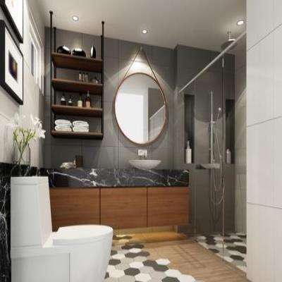 Traditional Bathroom Design With Black Counter Top