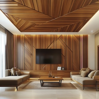 Single Layered Contemporary POP And Wooden Ceiling Design